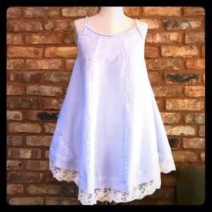 Sleeveless baby blue seersucker top